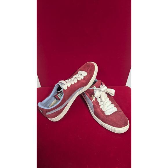 Size Us 10 Puma Red Suede Blue Trim White Lace Casual Shoe 35263424 - Picture 1 of 9